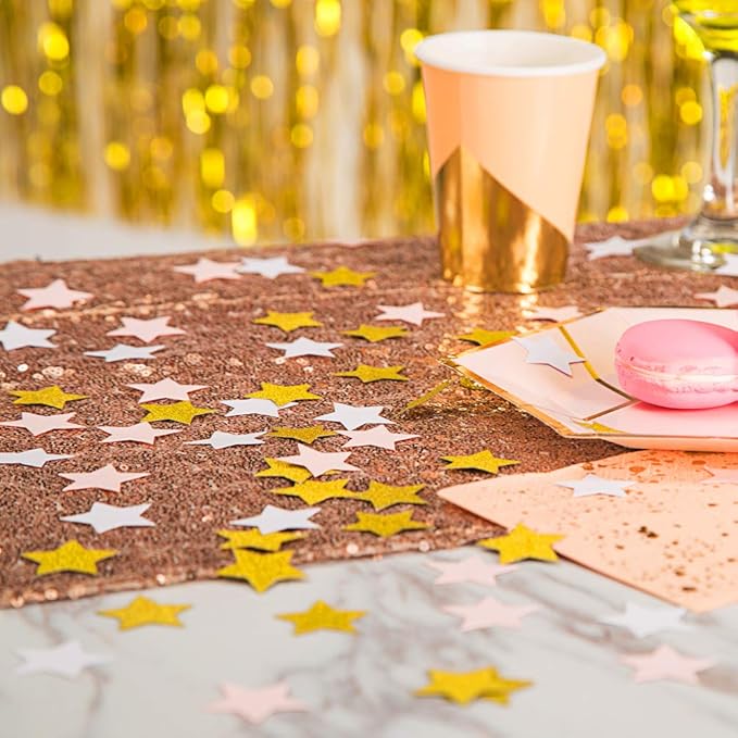 MOWO Glitter Five Stars Confetti Wedding Party Decor and Table Decor, 1.2’’ in Diameter (glitter gold,pink,white,200pc)