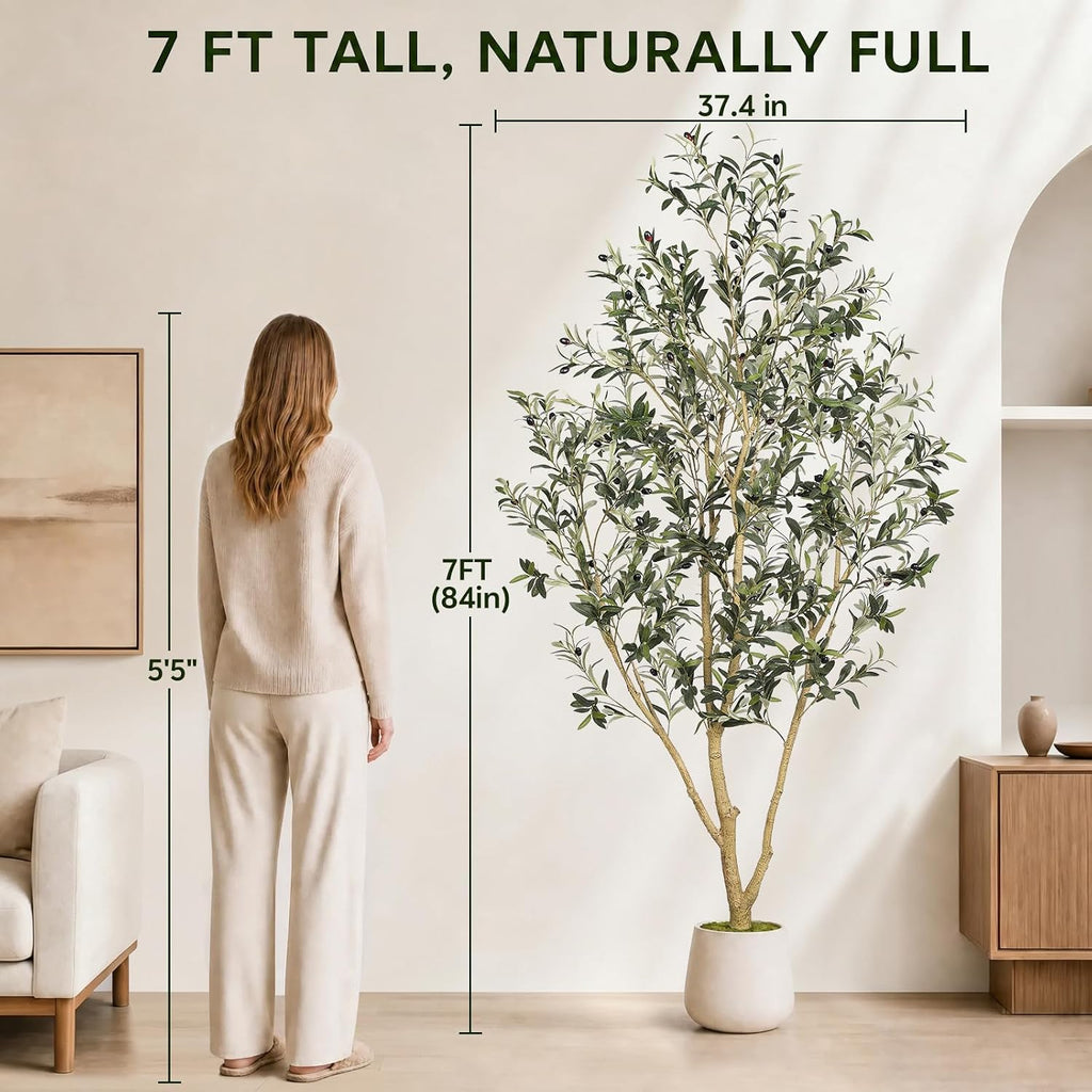 7ft artificial olive tree indoor with elegant white shown in use