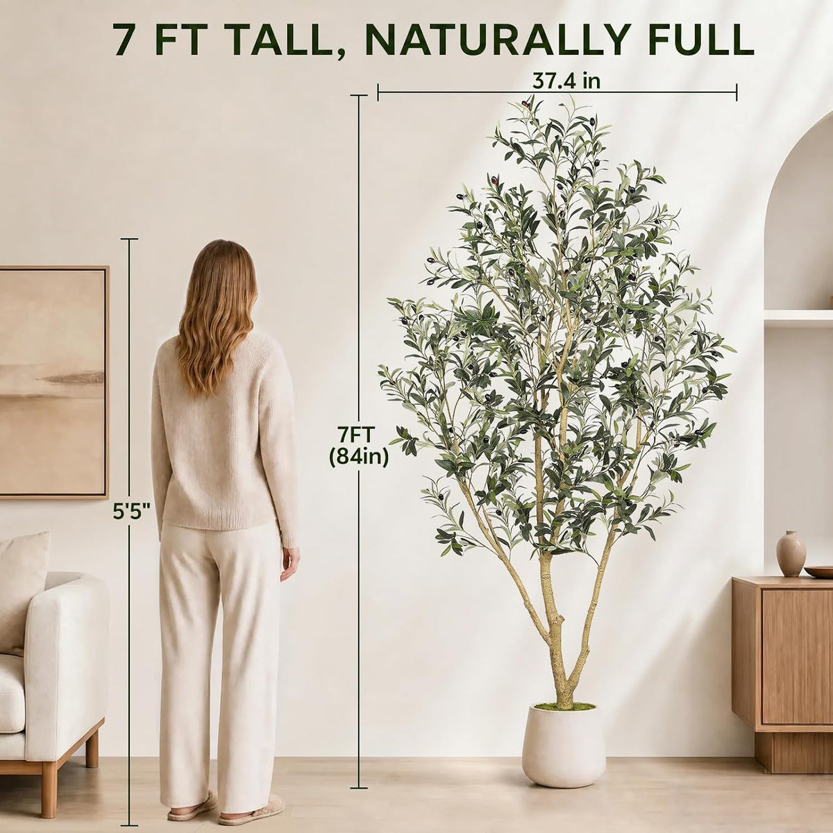 7ft artificial olive tree indoor with elegant white shown in use