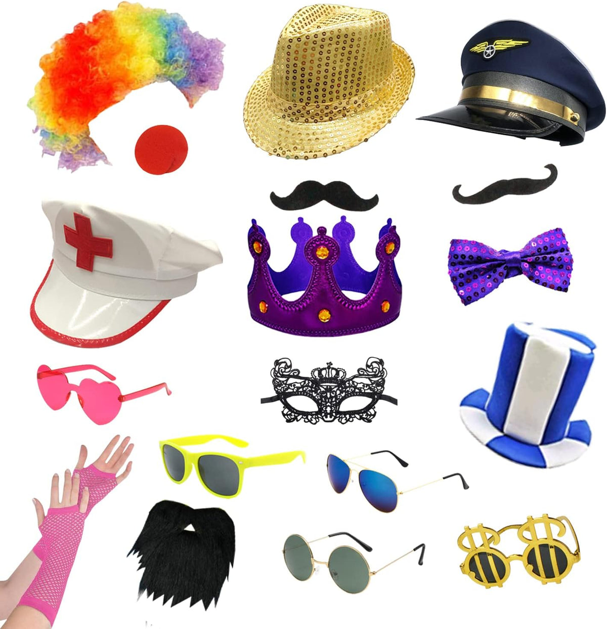 18 Pcs Funny Photo Booth Props for Adults - Assorted Dress Up Costume Hats an...