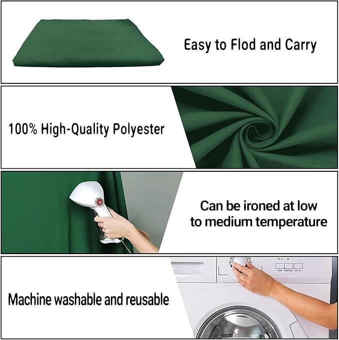 6x9FT Dark Green Screen Backdrops for Photography, Virtual Green Screen Backdrop Pieces for Zoom Meetings, Curtains for Party Decoration Video Shooting