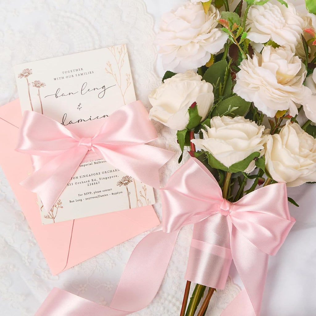 Light Pink Satin Ribbon 1-1/2 Inches, 50 Yards | Baby Pink Ribbon, Fabric Ribbon for Flower Bouquet, Gift Wrapping, Eternal Roses, Bows Making, DIY Crafts