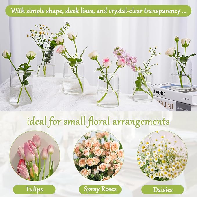 Small Glass Flower Vases, Set of 20 Clear Bud Vases for Centerpieces Mini Vase Bulk for Flowers for Wedding Birthday Party Housewarming Valentines' Day Table Centerpiece Decor