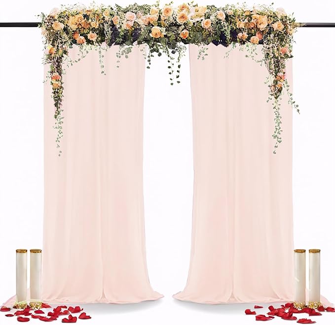 DUOBAO Peach Chiffon Backdrop Curtain-2 Panels 29"x120" Wedding Chiffon Backdrop Drapes Polyester Chiffon Fabric Drapes Birthday Backdrops Voile Window Curtain Photography Backdrop (29''x120''x2pcs)