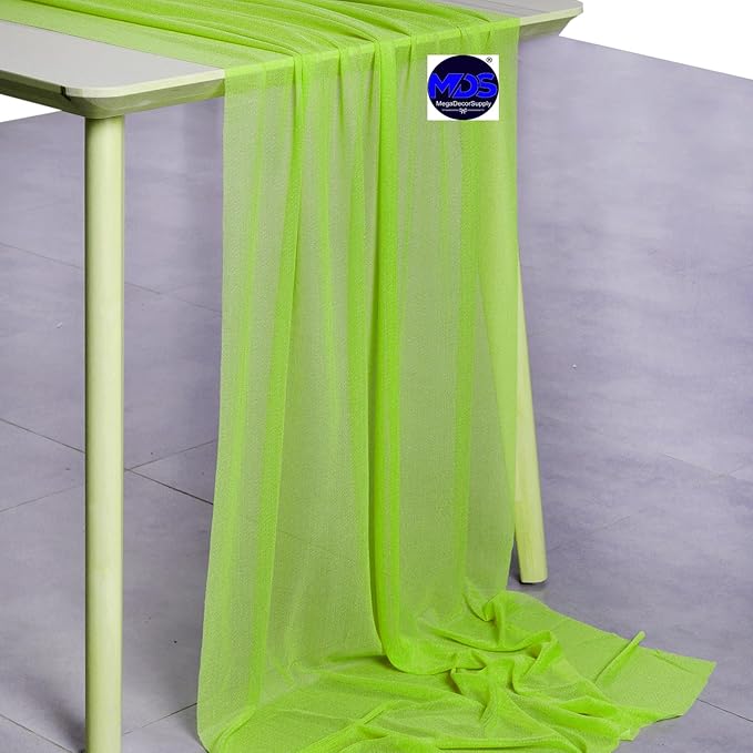 MDS 15 Pack 10ft Chiffon Table Runner 29 x 120 Inches Sheer Wedding Runner Romantic Rustic Table Runner for Wedding Decorations, Birthday Parties, Bridal Shower Party Arch Decor - Parrot Green
