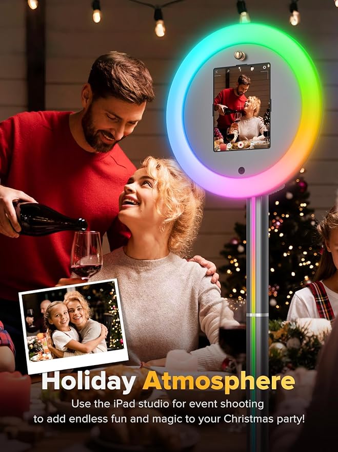 Photo Booth Machine,Portable Photo Booth Compatible Any Ipad,PhotoBooth Stand Shell with Cyratok Software,RGB Ring Light & Music Sync, Lightweight & Rolling Base Perfect for Parties,Wedding and Events