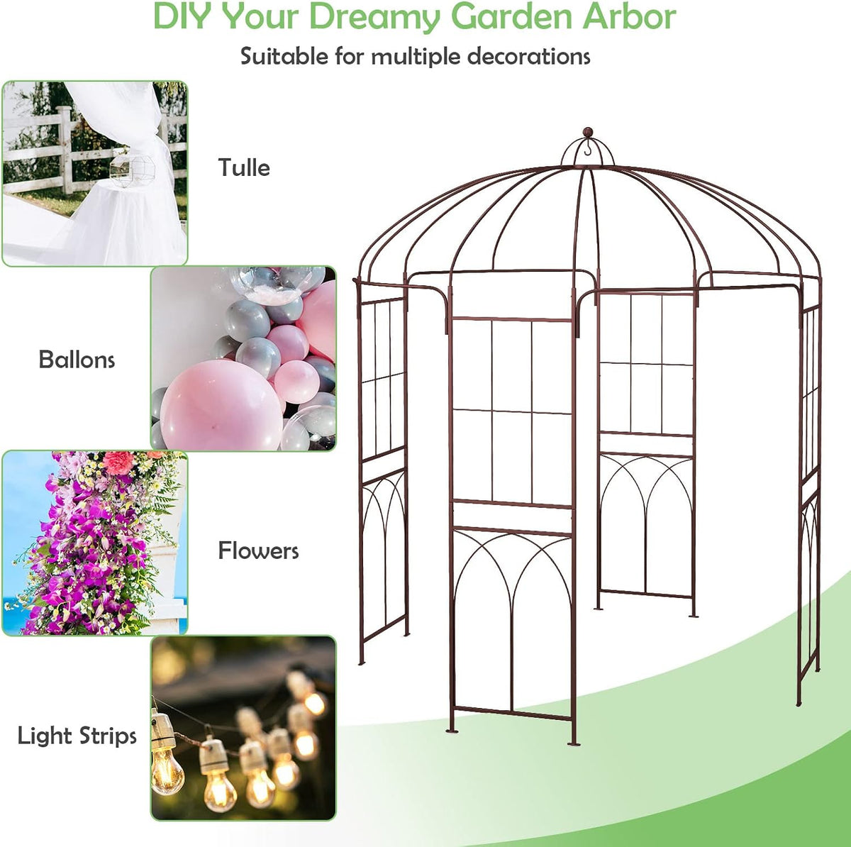 HAPPYGRILL 8.4 FT Birdcage Shape Garden Arbor with Trellis