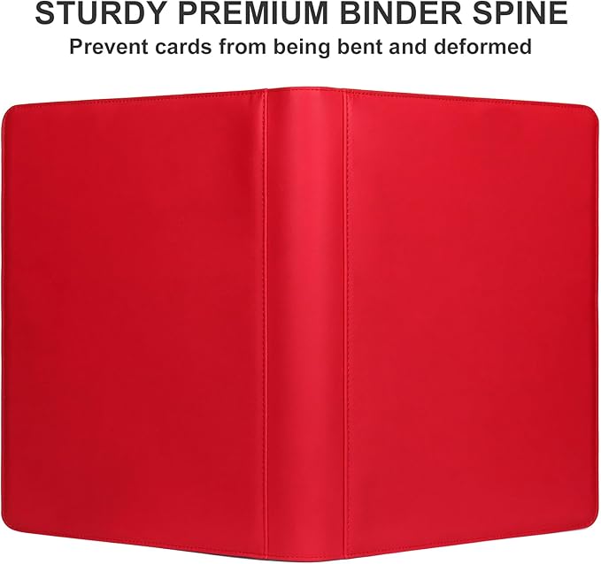 GEAoffice 16 Pockets Trading Card Binder for 1000+ Cards, Sturdy Large Side Loading Zipper Collection Binder for MTG, TCG, Game & Sport Cards, Red