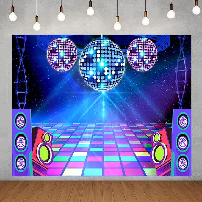 Dance Party Backdrop Retro 80s 90s Theme Stage Dance Ball Music Birthday Party Decoration DJ Photography Background 10 x 8 ft for Baby Shower Picture Photo Shoot Polyester Fabric