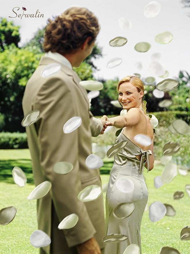 Serwalin 300Pcs Silk Rose Petals Artificial Flower Petals for Weddings Bean Green Fake Rose Petals Flower Girl Aisle Romantic Decor Dinner Table Centerpieces Proposal (3 Color Mixes)