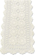 KEPSWET Cotton Handmade Crochet Lace Table Runner Beige Rectangle Coffee Table Dresser Decor (14x48 inch)