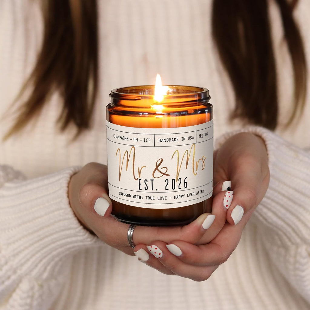 Wedding Gifts for Couples 2026, Bridal Shower Gifts from Bride - 'Mr and Mrs Est. 2026 Candle, w/Champagne on Ice I Wedding Shower for Newlyweds I 50Hr Burn, USA Made