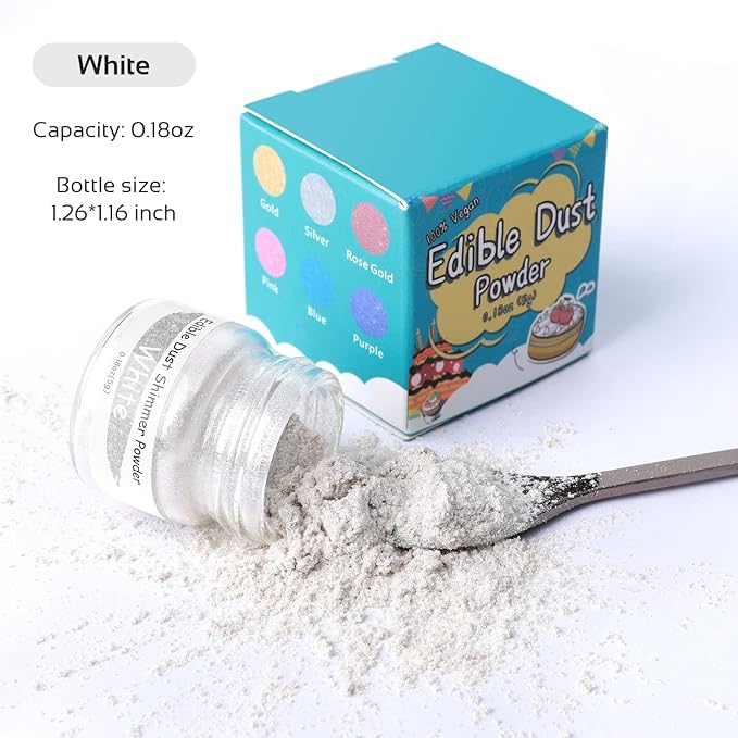 Jelife White Edible Luster Dust - 5 Grams Food Grade Cake Dust Shimmer Powdered, Edible Metallic Powder Food Coloring for Cake Decorating, Chocolates, Fondant, Drinks, Painting & More, Vegan