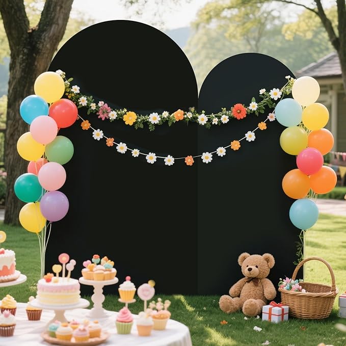 Ledido Wedding Arch Backdrop Cover 6FT 7.2FT Arch Covers 2Set Fitted Stretchy Spandex Round Top Stand Backdrop Cover for Wedding Banquet Ceremony Birthday Party Baby Shower Event Decoration,Black