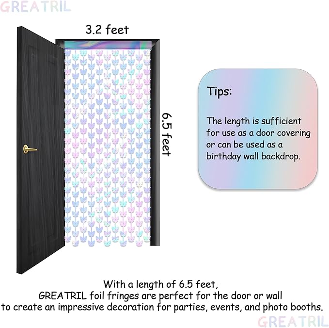 Iridescent Butterfly Fringe Party Backdrop - GREATRIL Fairy Streamers for Butterfly Princess Themed Birthdays Party Decoration - 3.2ft x 6.5ft - 2 Packs