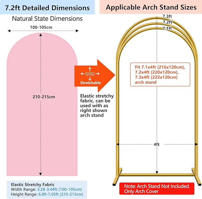 HEMMOTOP Pink Arch Backdrop Cover 7.2 ft (No Arch Stand), Spandex Arch Covers Stretchy Backdrop for Balloon, Birthday Party, Baby Shower, Banquet Arch Decoratio