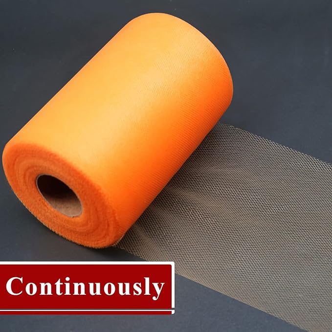 Orange Tulle Fabric Rolls 6 Inch by 200 Yards (600 feet) Fabric Spool Tulle Ribbon for DIY Orange Tutu Bow Baby Shower Birthday Party Wedding Decorations Craft Supplies