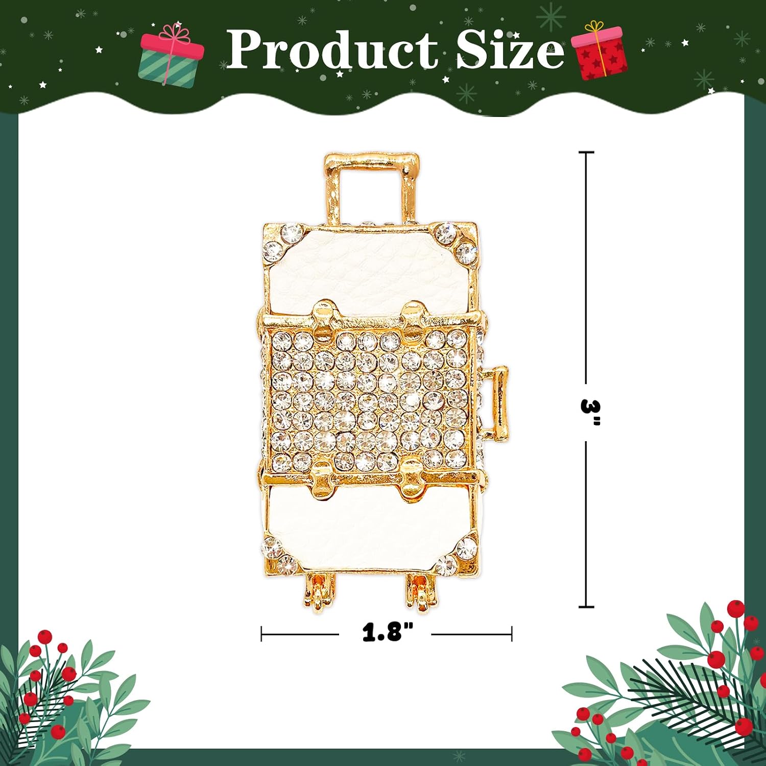 JUESMOS Suitcase Christmas Ornament Metal Travel Ornaments for Christmas Tree Decorations Luggage Case Ornament with Rhinestones Suitcase Keepsake Gifts for Women Girls Sister Daughter Kids