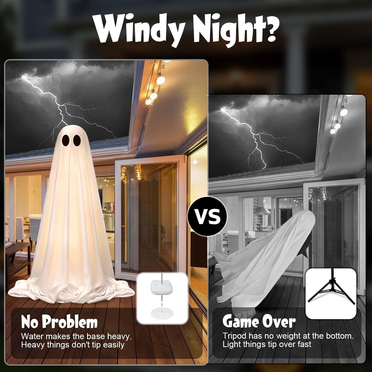 Halloween Decorations Outdoor Indoor, 2 Pack Light Up Cute Ghost Decoration S...