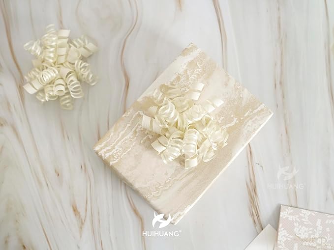 HUIHUANG Gift Wrapping Bows Gift Wrap Accessory Ivory Curly Ribbon Bow 5 inch x 8 Counts Stick On Bows for Presents, Paper Bag, Party Favors, Bridal Shower Wedding Decoration