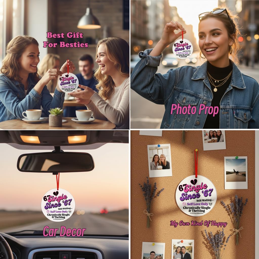 SICOHOME Funny Valentines Day Gifts - Trendy Single Six Seven Meme 67 Ornament for Gen Z Teens Girls Boys Acrylic Self Love Slang Viral Gag Gifts Anti Valentines Day Keepsake Keychain Car Home Decor