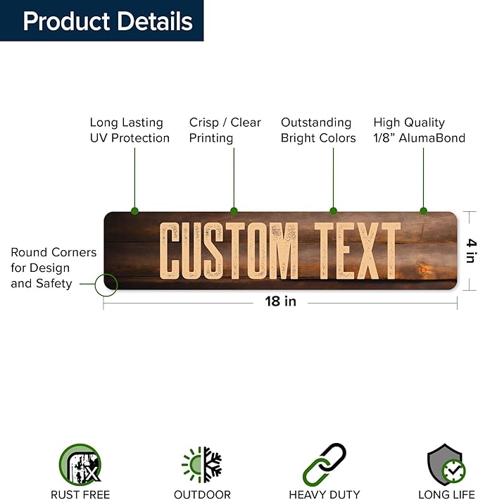 Custom Sign, Custom Street Sign, 11 Font Colors, 13 Font Styles, 4 Hole Options, 22 Sizes, 4x18 Inches, Rust Free DiBound, Fade Resistant, Made in USA by My Sign Center (Vintage Wood)