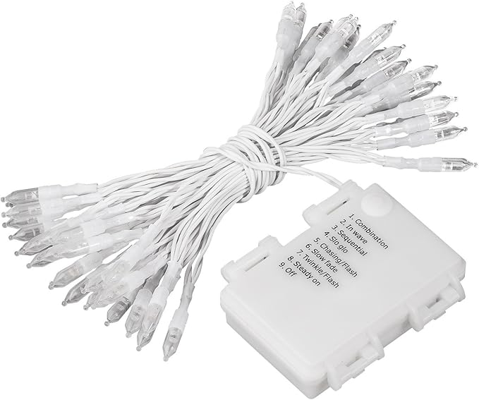 Battery Operated String Lights Christmas Lights 16ft 50 LED String Lights Decorative White Wire for Indoor Outdoor Wedding Party Home Garden Waterproof Warm White