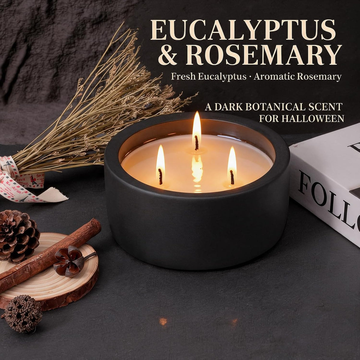 Viyffo 20oz Large Fall Scented Candle – Eucalyptus & Rosemary, 3 Wick Non...