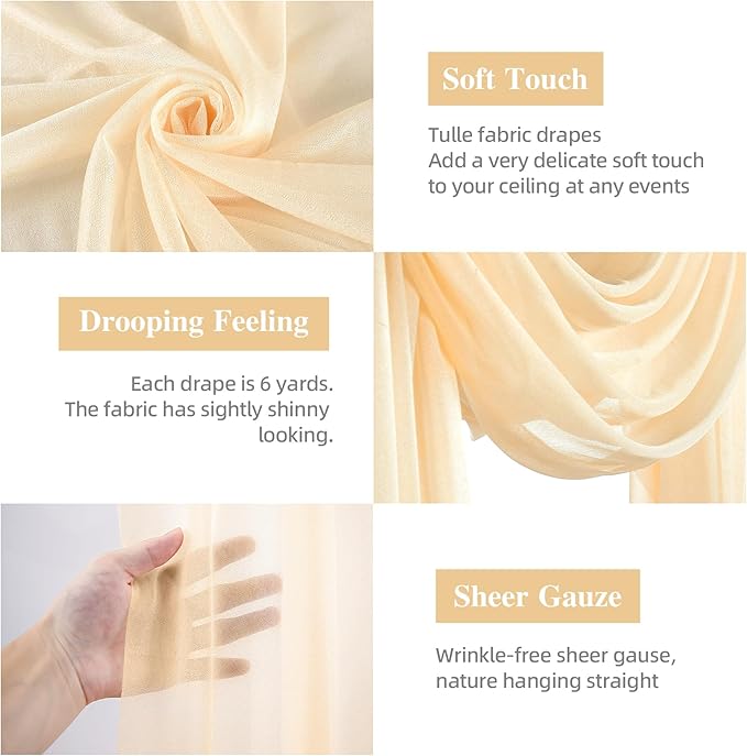 Wedding Arch Draping Fabric, 1 Panel 28" x 19Ft Champagne Sheer Backdrop Curtain for Ceremony, Party Ceiling Decor - Arch Decorations and Ceiling Drapes