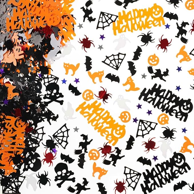 Halloween Party Glitter Pumpkin Spider Web Bat Plastic Foil Metallic Sequin Confetti Sprinkle for Table Decoration, 60g