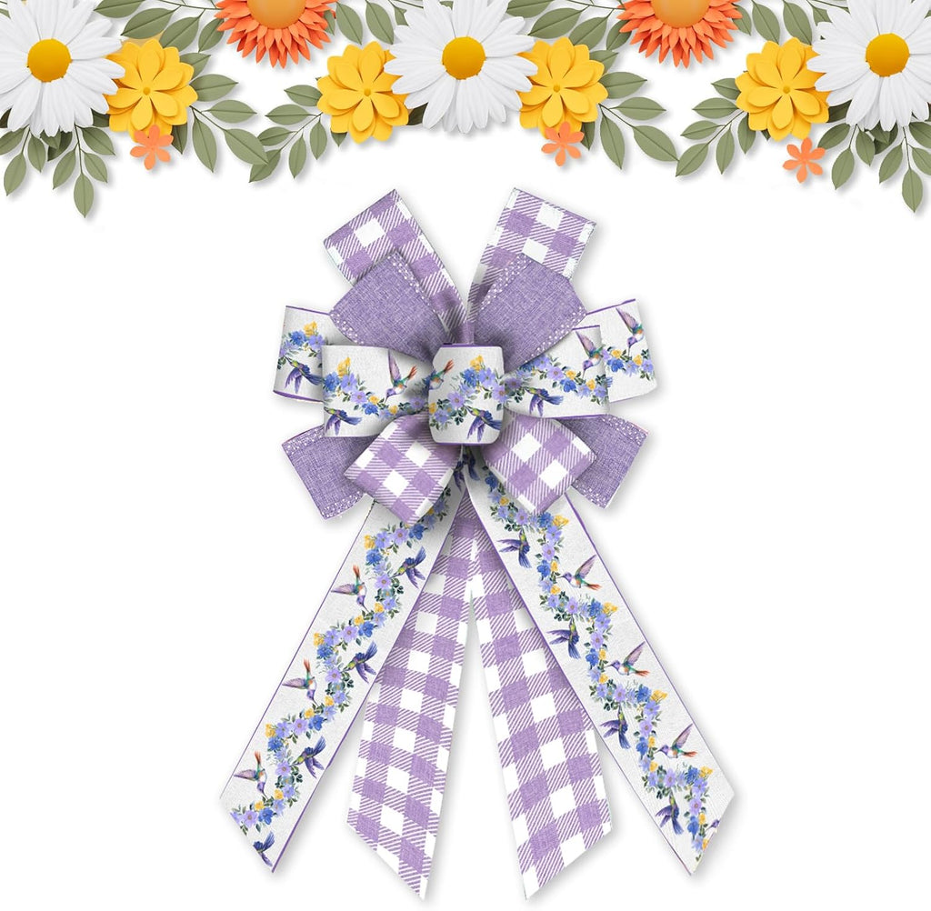 Estivaux Spring Flowers Bows for Wreath, Lavender Floral Wreath Bow Purple Burlap Farmhouse Craft Bows for Front Door Decorations