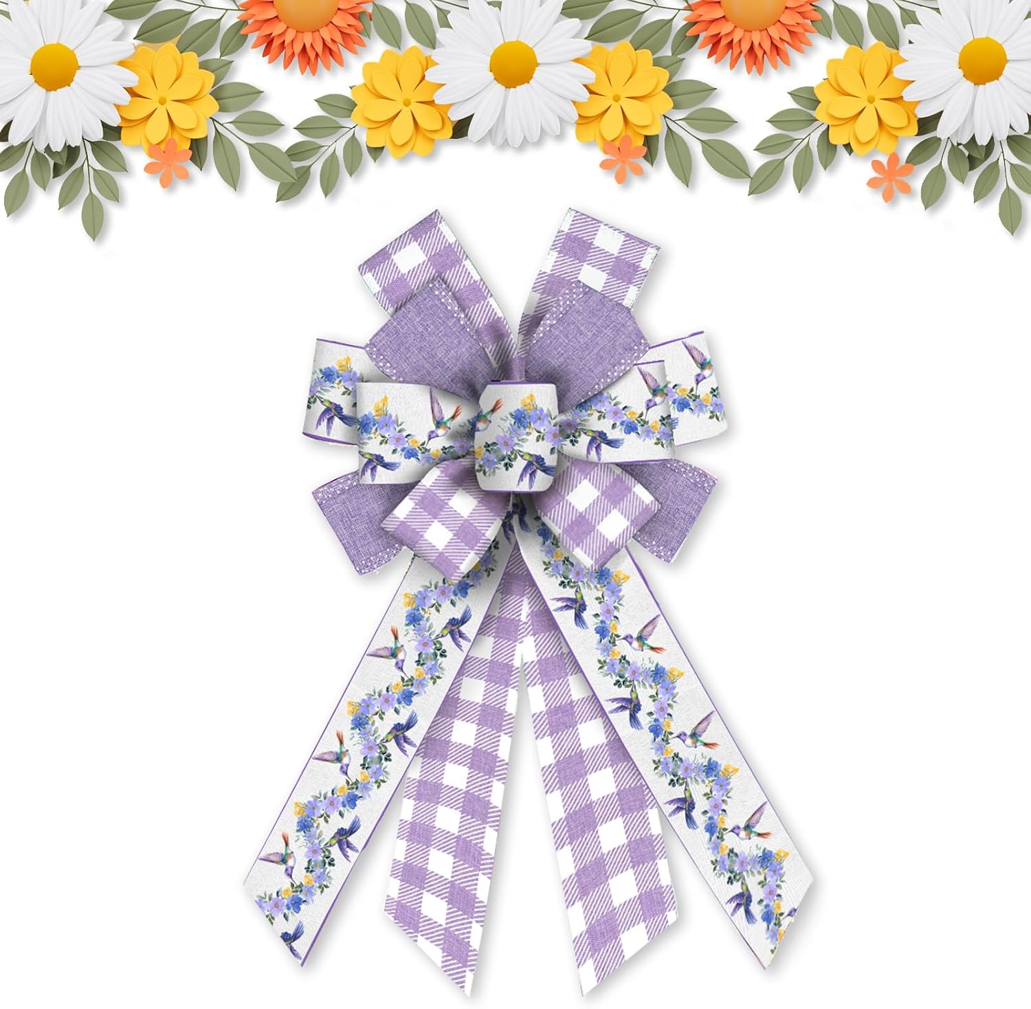 Estivaux Spring Flowers Bows for Wreath, Lavender Floral Wreath Bow Purple Burlap Farmhouse Craft Bows for Front Door Decorations