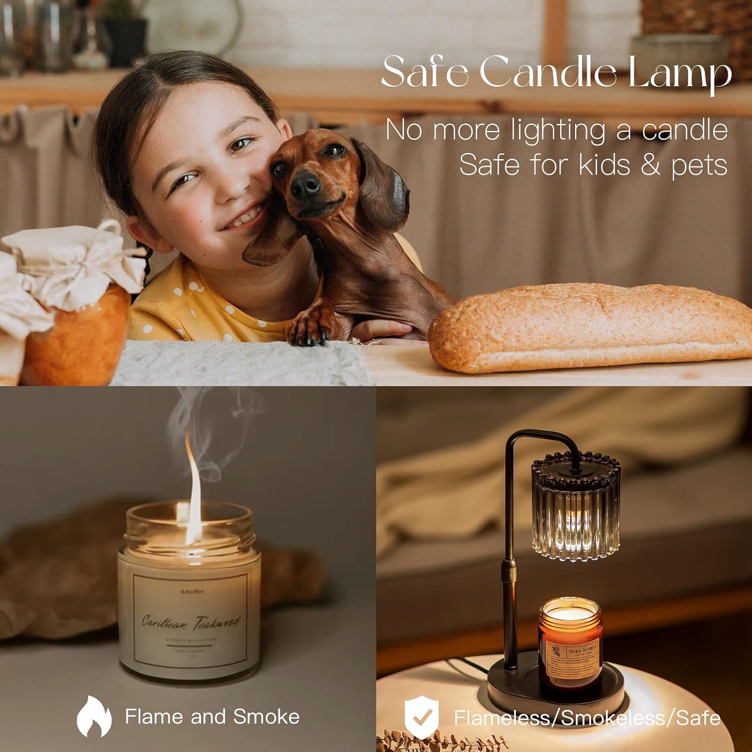 Candeldo Candle Warmer Lamp with Timer: Black Wax Melt Warmer | Height Adjustable, Dimmable, with 2 Bulbs, Modern Farmhouse Decor for Home, Bedroom, Gifts for Women, Birthday, Housewarming