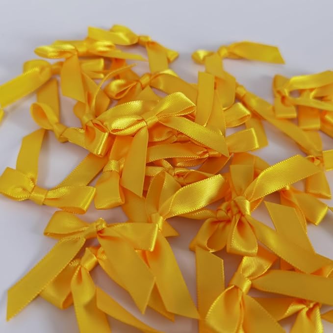 50pcs 1-1/2" Mini Yellow Satin Ribbon Bows Without Twist Ties for Crafts Gift Wrapping Packing Christmas Decoration (Yellow)