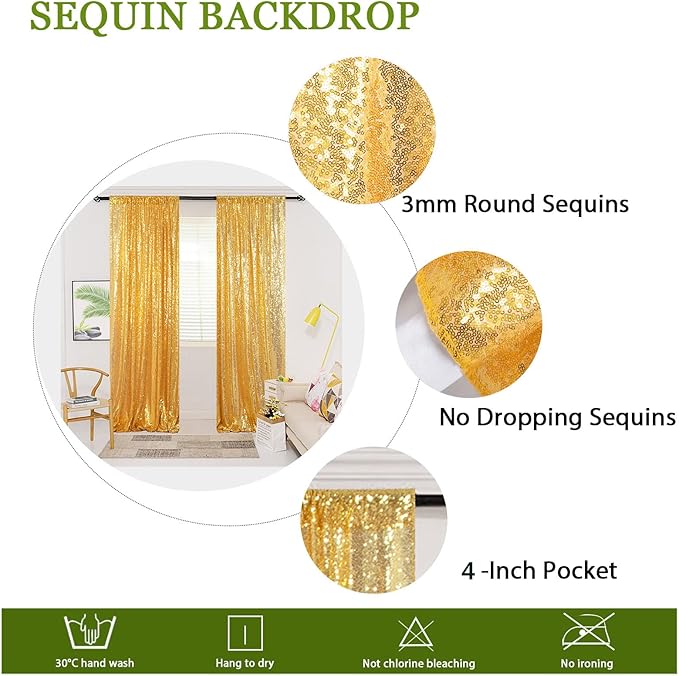 ShinyBeauty Gold Sequin Backdrop Curtain Sequin Curtains 4 Panels 4x10ft Shimmer Fabric Sparkly Photography Background Drapes for Parties Wedding Bridal Showers
