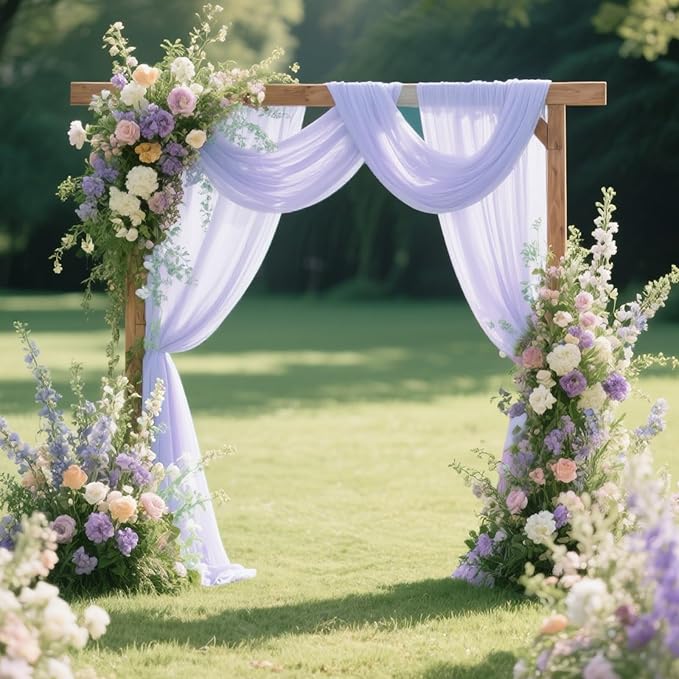 VOK Lavender Wedding Arch Draping Fabric Chiffon Curtains, 29in x 18Ft Sheer Chiffon Outdoor Curtain for Wedding Ceremony Birthday Party Decoration (Lavender,4 Panel)