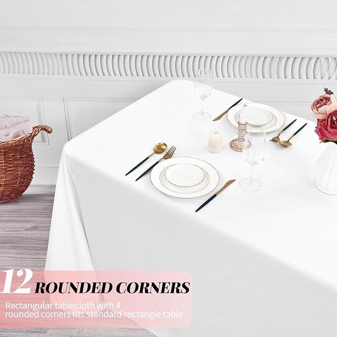12 Pack Polyester Rectangle Tablecloth 90 x 132 Inch White Tablecloth for 6 Ft Rectangle Tables,Washable Fabric Table Covers Polyester Table Clothes for Wedding Parties Banque
