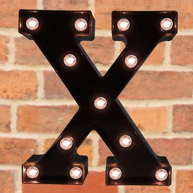 Decorative LED Illuminated Letter Marquee Sign - Alphabet Marquee Letters with Lights For Wedding Birthday Party Christmas Night Light Lamp Home Bar Decoration X, Black