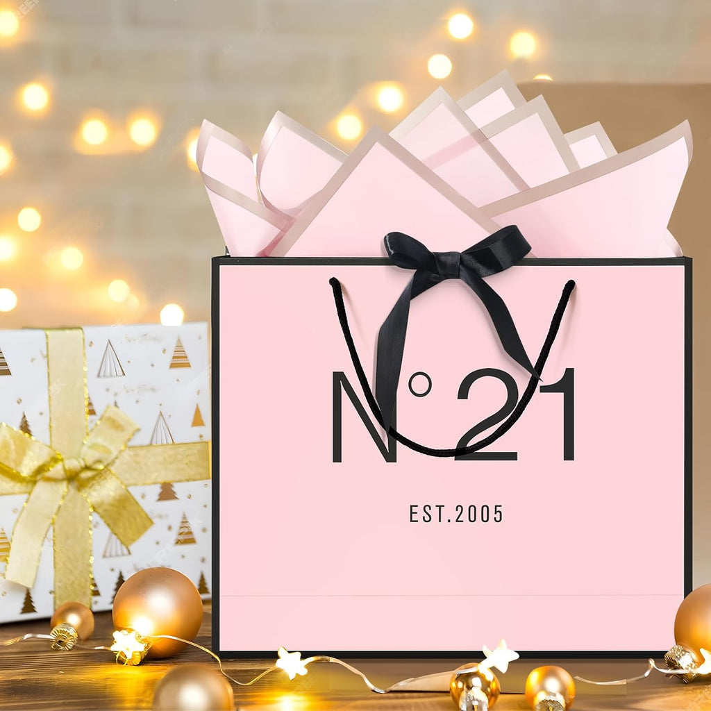 QLSKO 13" Birthday Gift Bag with Card Envelope Sticker Bow Ribbon and Tissue papers for Women Girls Design with Handles,13th-100th (EST.2005 21st, 13" W x 10.5" H x 4.3" D)
