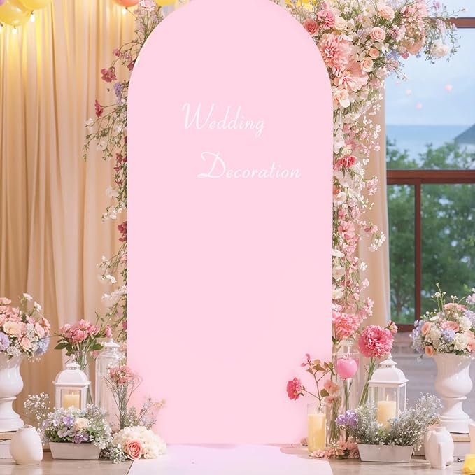 7.2FT Pink Arch Backdrop Cover - Polyester Fitted Wedding Arch Stand Covers Round Top Chiara Arch Backdrop Cover for Birthday Party Banquet Photo Background Decoration