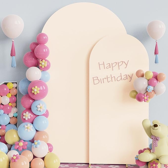 Fomcet Set of 2 Wedding Arch Cover 6FT, 7.2FT Beige 2-Sided Round Top Spandex Arch Backdrop Cover Fitted Fabric for Birthday Party Baby Shower Wedding Arch Stand Decoration