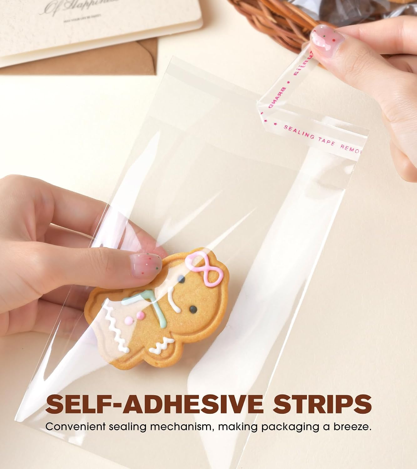 300 Pcs Cookie Bags with Seal, 4x6 Inches Self Sealing Cellophane Bags, Clear Cookie Bag Resealable Treat Bags for Packaging Cookies, Candy, Gifts, Favors, 3 Mils Individual Self Adhesive Wrappers