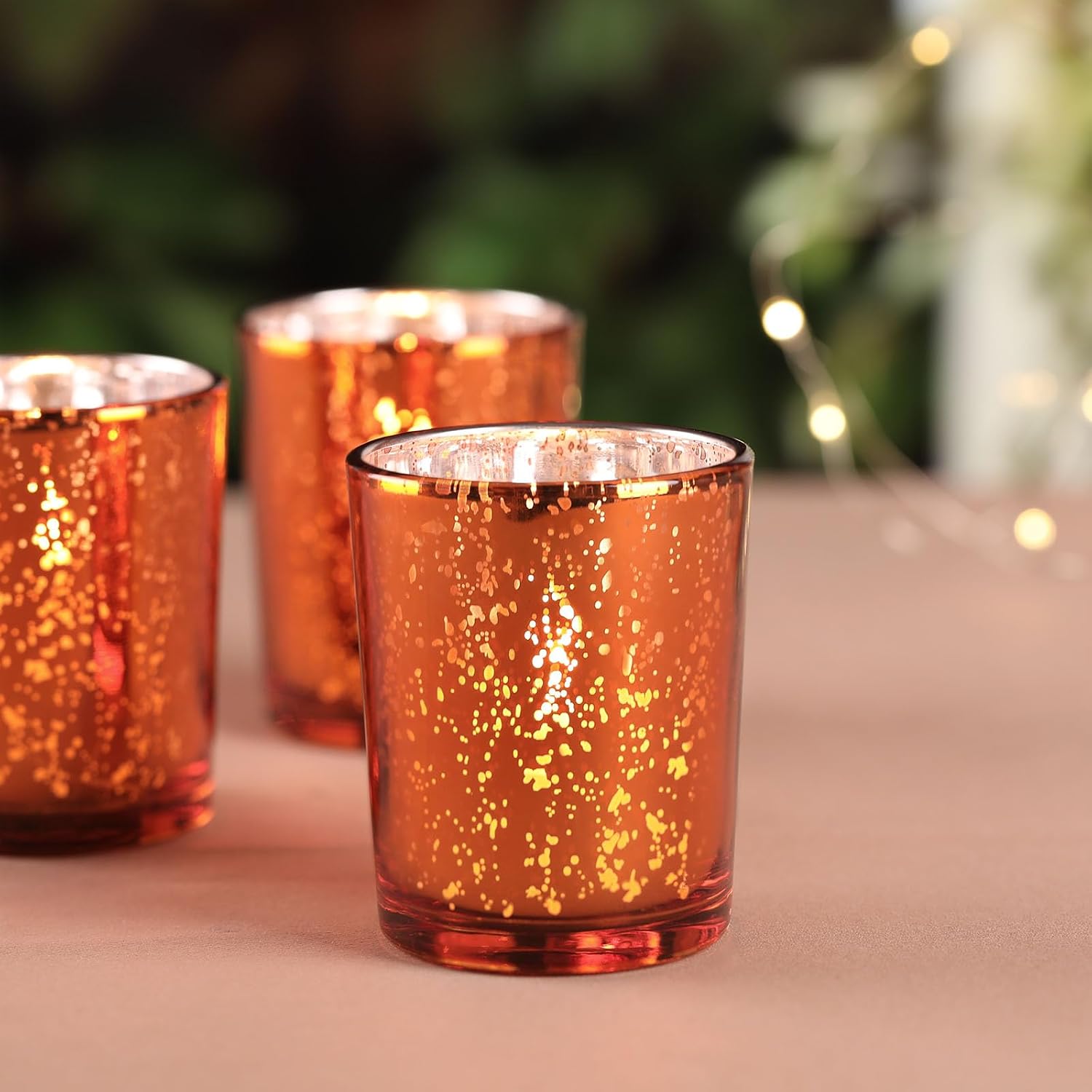 DARJEN 24 Pcs Orange Votive Candle Holders, Tea Lights Candles Holders | for Wedding Centerpieces & Party Decorations, Fall Home Table and Thanksgiving Day
