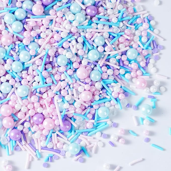 Pastel Sprinkles for Cake Decorating, 7oz Pink Purple Blue White Pearl Confetti Jimmies Mix - Sprinkles for Cupcakes, Ice Cream, Cookies, Baking Toppings - Wedding, Birthday, Christmas Party Supplies