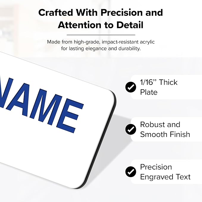 Name Tag, Magnetic White and Blue Name Tags, Personalized Name Tags, 1x3 Inches, Durable Engravable Impact Material, Made in The USA by My Sign Center