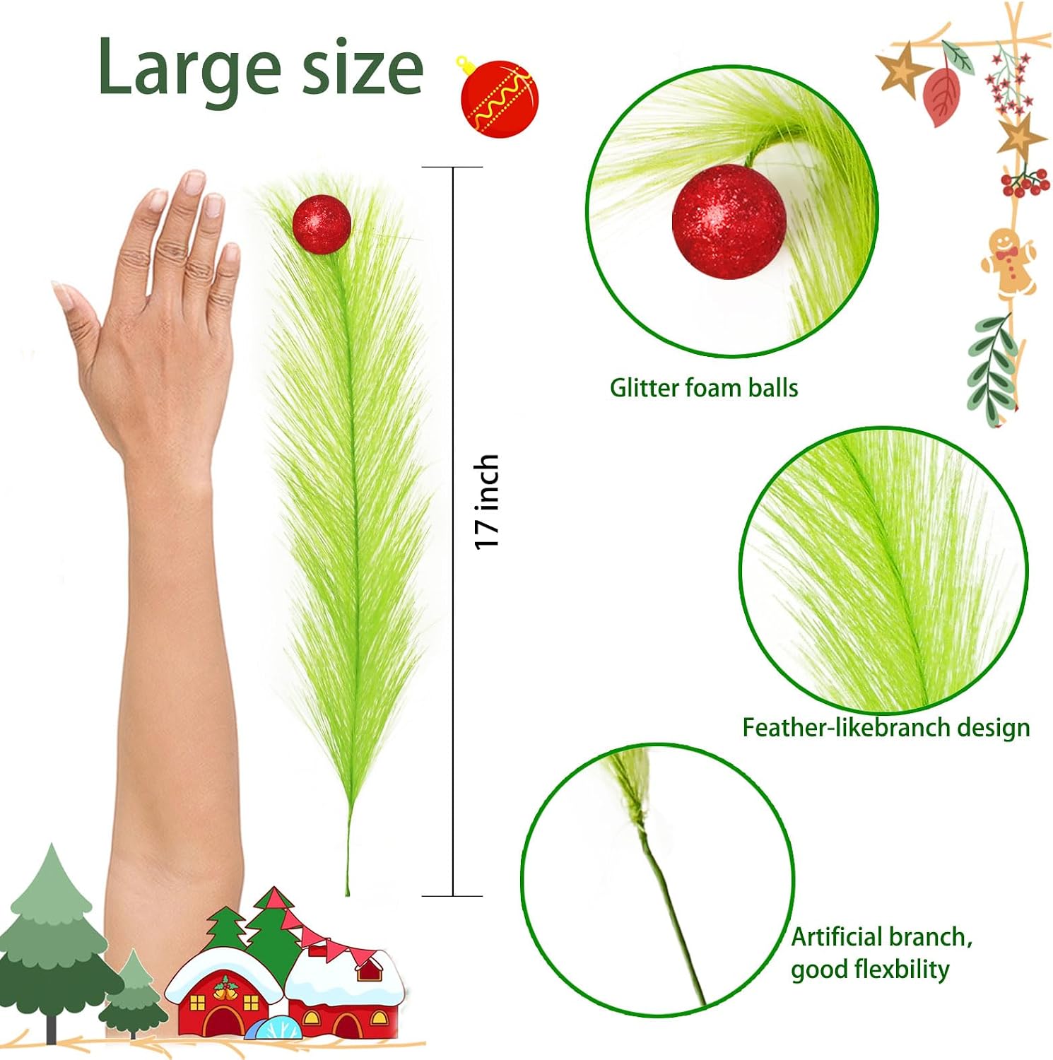 8 Pcs Christmas Tree Topper,17 Inch Christmas Tree Decorations,Red Green Christmas Tree Picks Ornaments for Tree Decorations