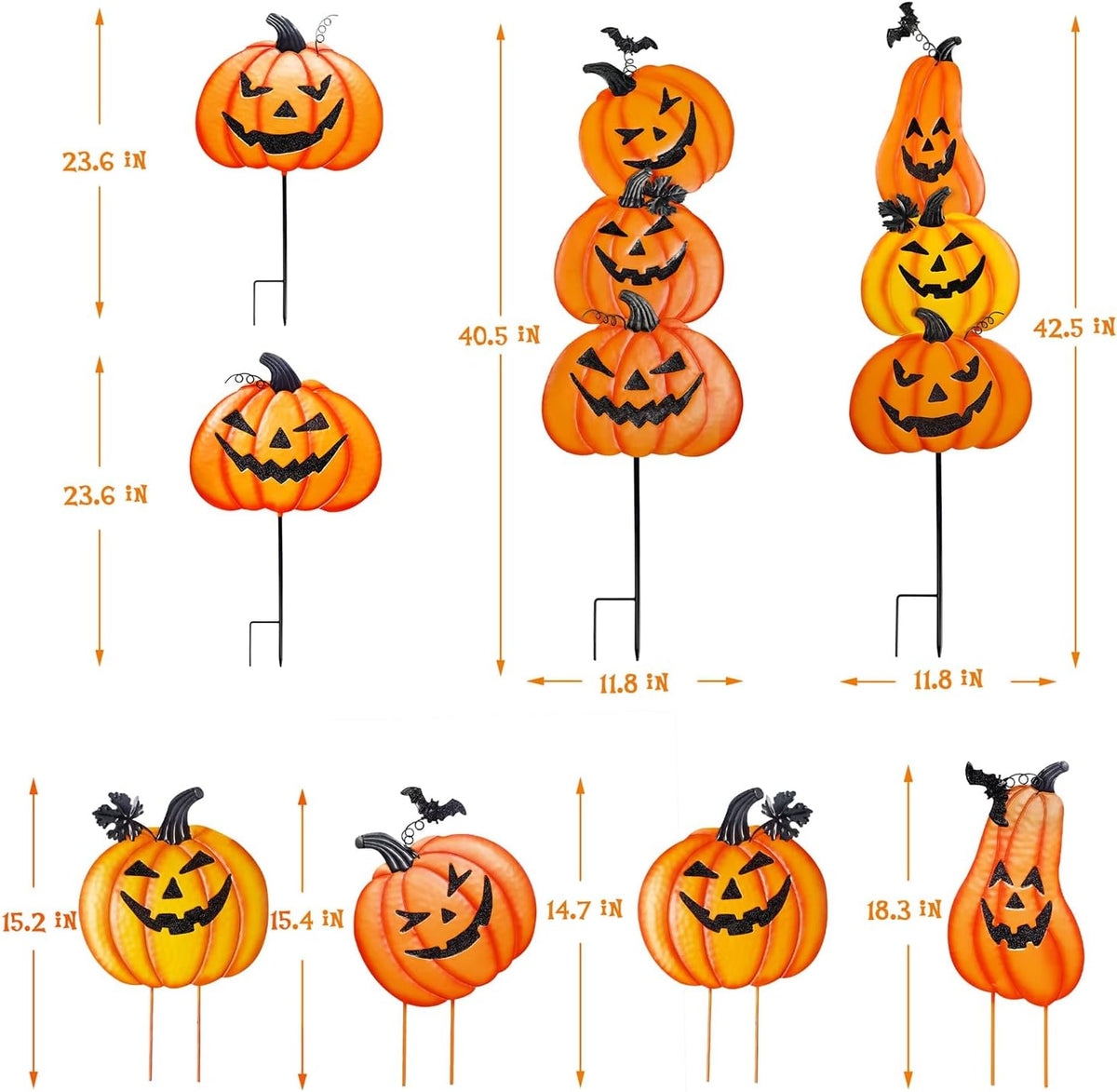 Juegoal 2 Pack Halloween Garden Stakes, Stacked Metal Pumpkins Jack-o-Lantern...