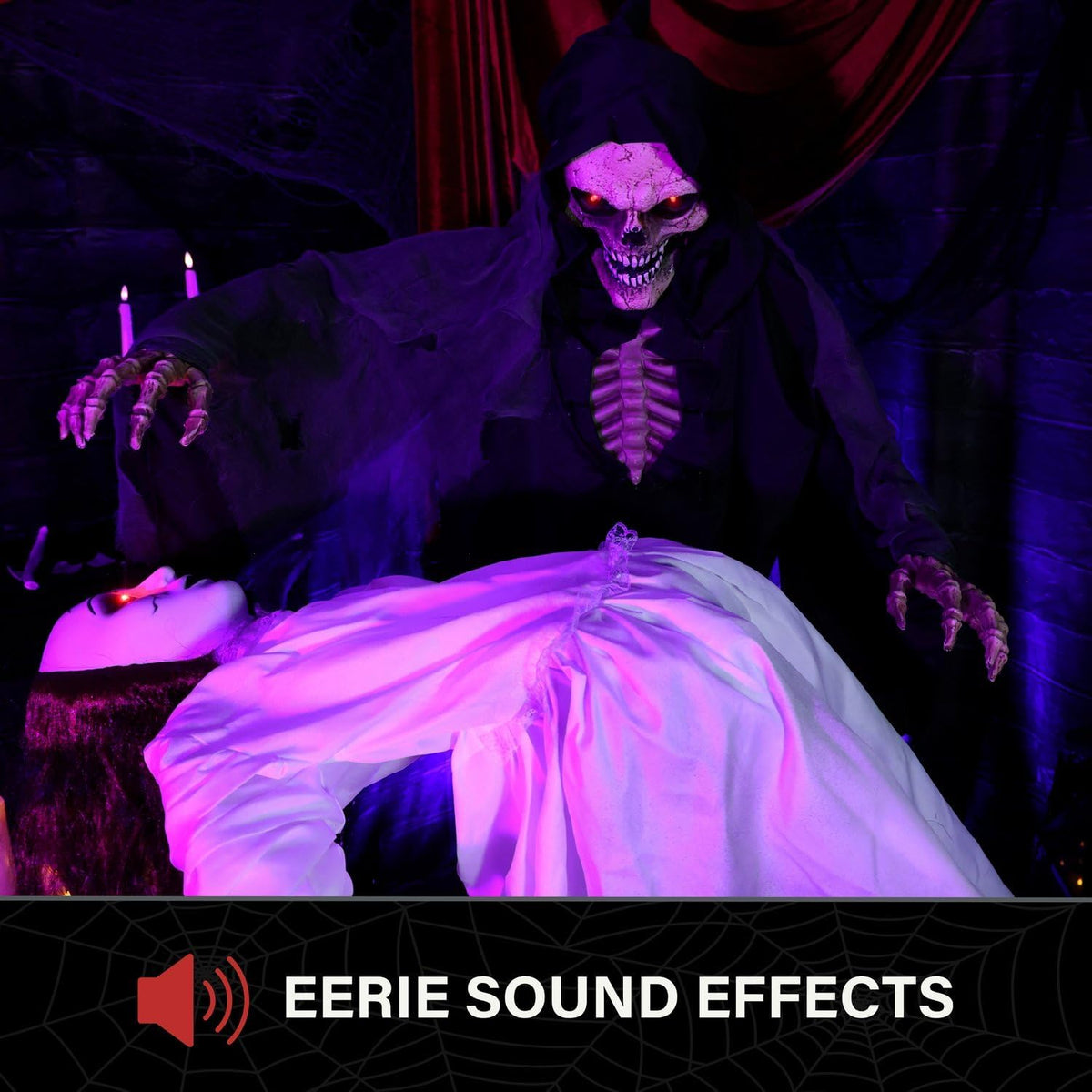 Haunted Hill Farm 5.6 ft. Floating Lady with Magic Reaper Animatronic