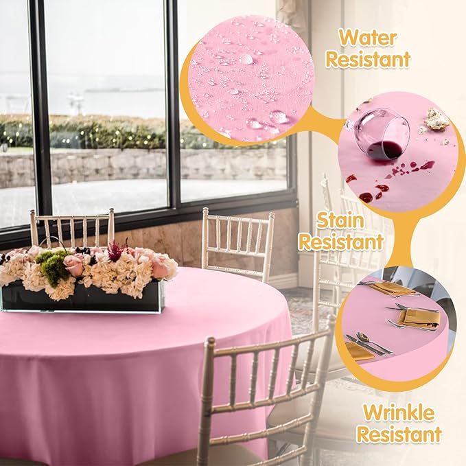 BRILLMAX 6 Pack Pink Round Tablecloths 132 Inch - Circle Bulk Linen Polyester Fabric Washable Table Cloth Cover for Wedding Reception Banquet Birthday Party Buffet Restaurant