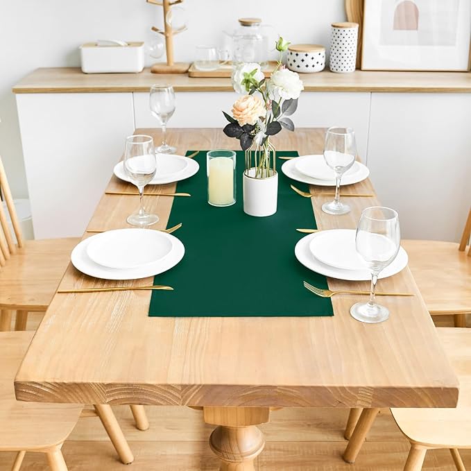 2 Pack Green Small Short Table Runner 12 x 36 Inch Solid Color Runners Coffee Table Dresser for Daily Party Home Decoration